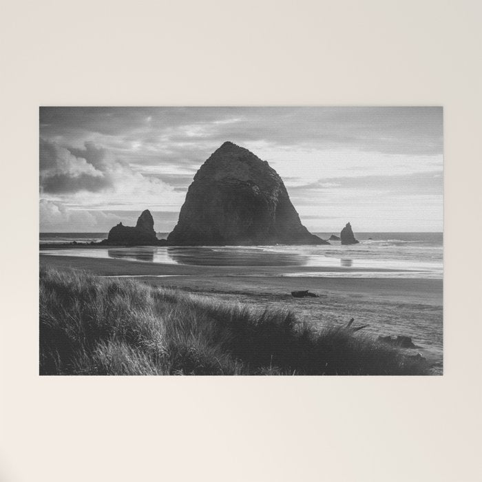Cannon Beach Sunset - Black and White Nature Photography Welcome Mat Gallery Image 1