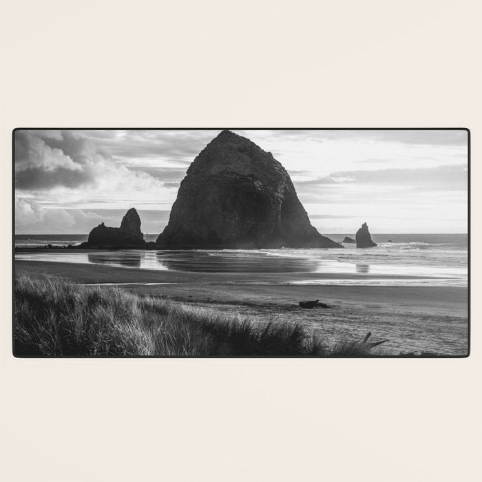 Cannon Beach Sunset - Black and White Nature Photography Desk Mat Gallery Image 3