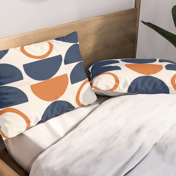 Abstract Shapes 19 in Orange and Navy Blue Pillow Sham Gallery Image 2