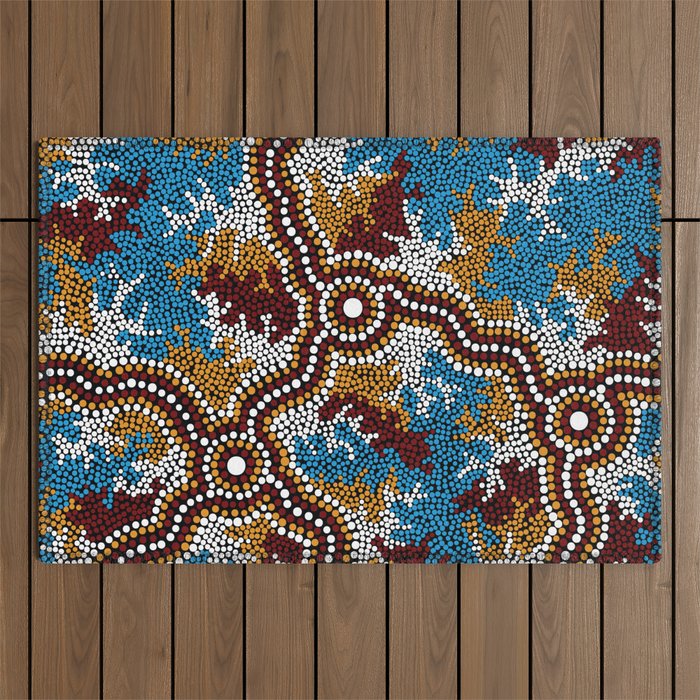 Authentic Aboriginal Art - Wetland Dreaming Outdoor Rug Gallery Image 1