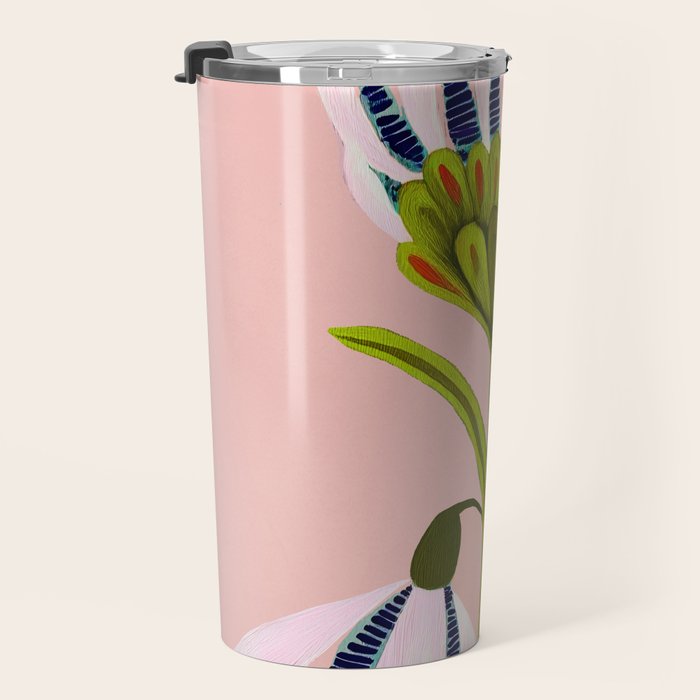 Snowdrop Trio on Blush Pink Travel Mug Gallery Image 3
