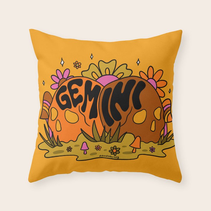 Gemini Skull Throw Pillow Gallery Image 1