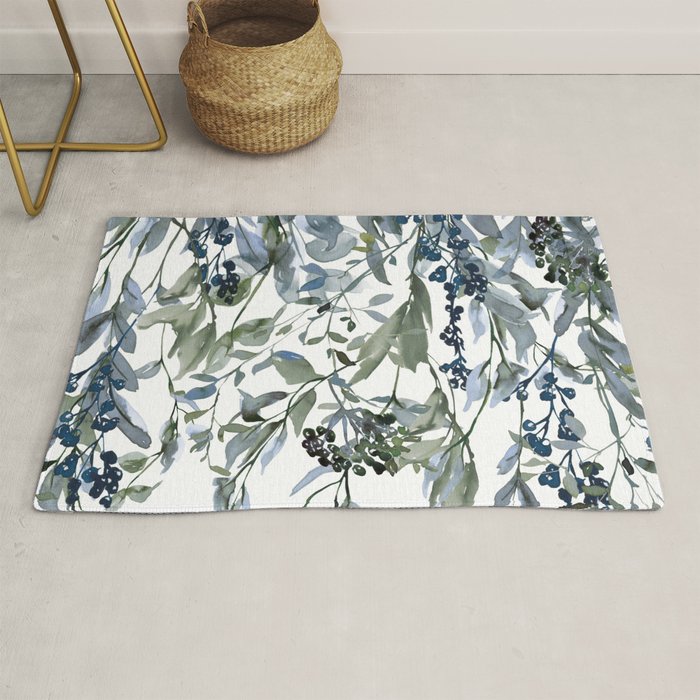 Watercolor Leaves Floral Prints Rug Gallery Image 1