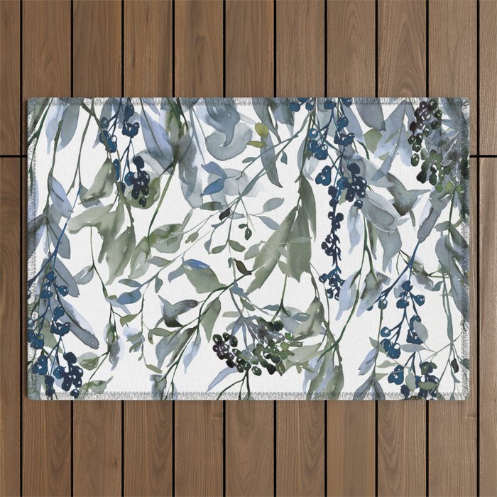 Watercolor Leaves Floral Prints Outdoor Rug Gallery Image 1