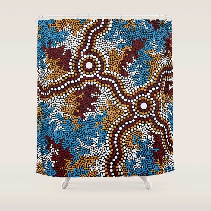 Authentic Aboriginal Art - Wetland Dreaming Shower Curtain Gallery Image 1