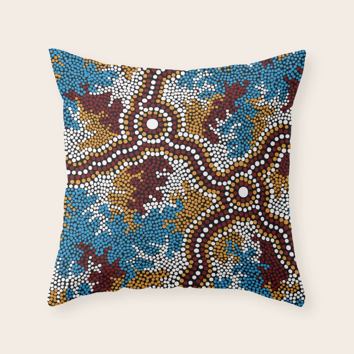 Authentic Aboriginal Art - Wetland Dreaming Throw Pillow Gallery Image 1