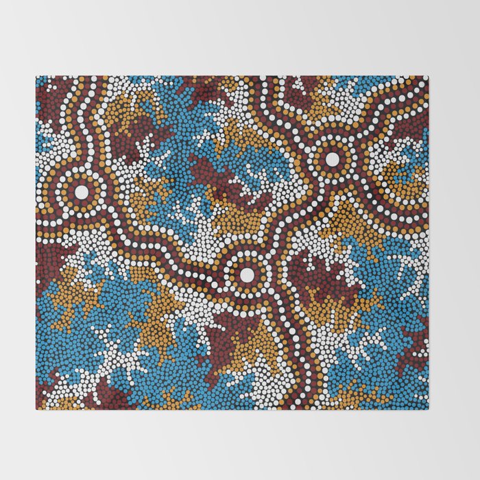 Authentic Aboriginal Art - Wetland Dreaming Throw Blanket Gallery Image 2