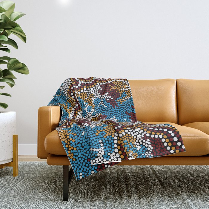 Authentic Aboriginal Art - Wetland Dreaming Throw Blanket Gallery Image 1