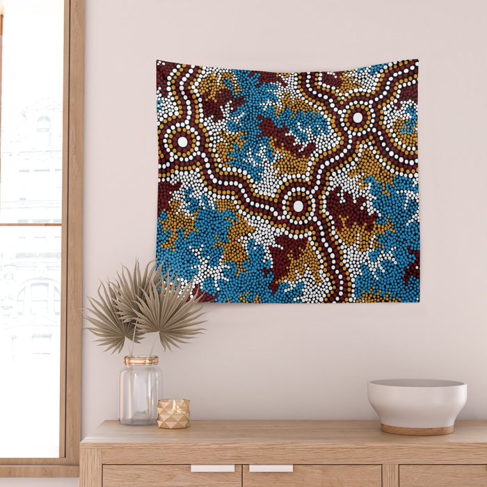 Authentic Aboriginal Art - Wetland Dreaming Wall Tapestry Gallery Image 2