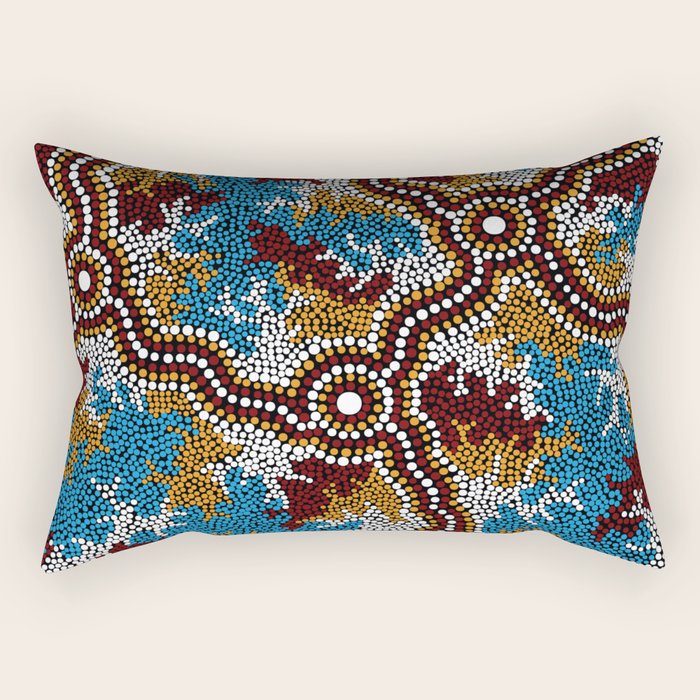 Authentic Aboriginal Art - Wetland Dreaming Rectangular Pillow Gallery Image 1