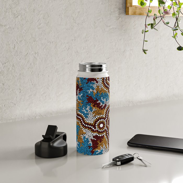 Authentic Aboriginal Art - Wetland Dreaming Water Bottle Gallery Image 5