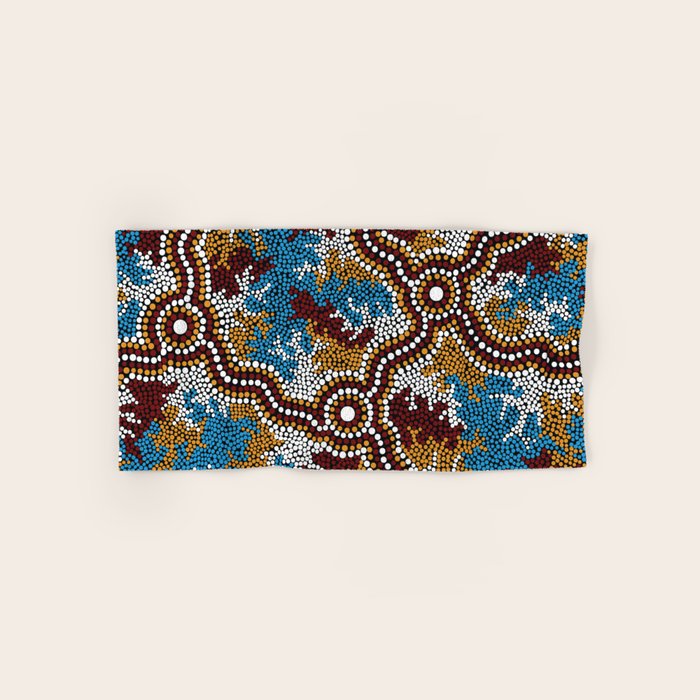 Authentic Aboriginal Art - Wetland Dreaming Bath Towel Gallery Image 1