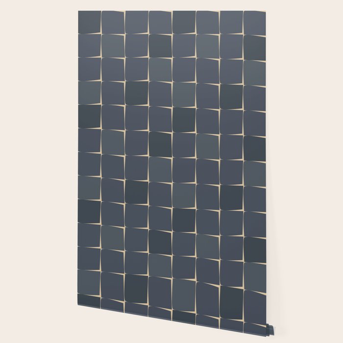 Flux Midcentury Modern Check Grid Pattern in Slate Blue Gray and Sand Beige Wallpaper Gallery Image 2