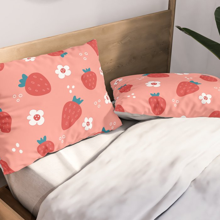 Wild Strawberries Red Pillow Sham Gallery Image 2
