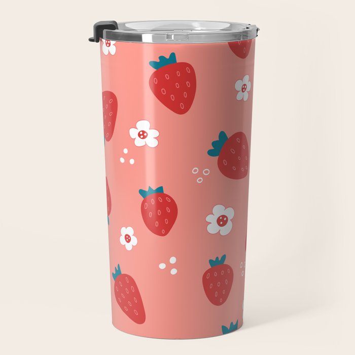 Wild Strawberries Red Travel Mug Gallery Image 3