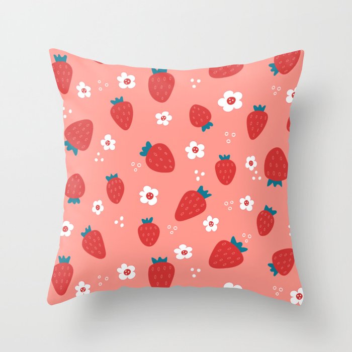 Wild Strawberries Red Throw Pillow Gallery Image 6