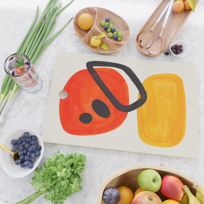 Colorful Mid Century Modern Abstract Fun Shapes Patterns Space Age Orange Yellow Orbit Bubbles Cutting Board Gallery Image 2