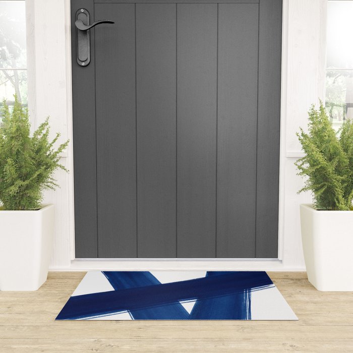 Indigo Abstract Brush Strokes | No. 4 Welcome Mat Gallery Image 3