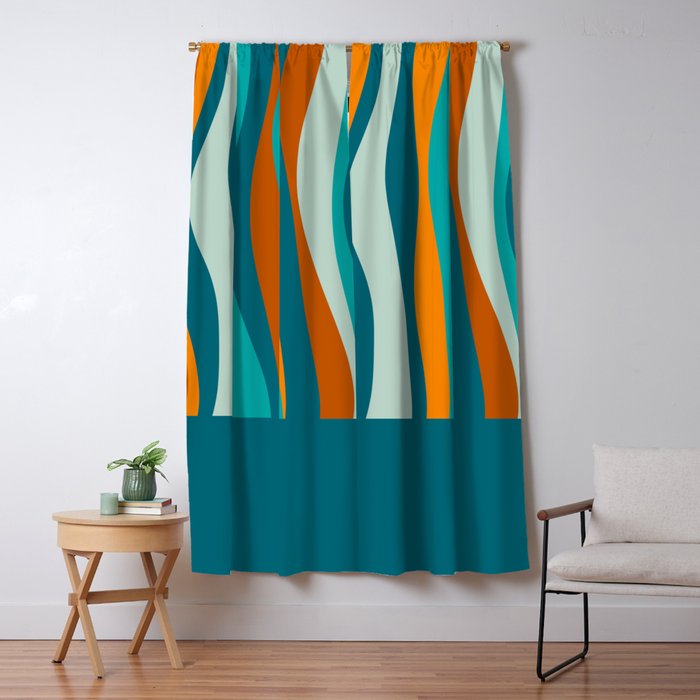Liquid Stripes in Rust Orange Aqua Turquoise Teal  Window Curtain Gallery Image 1