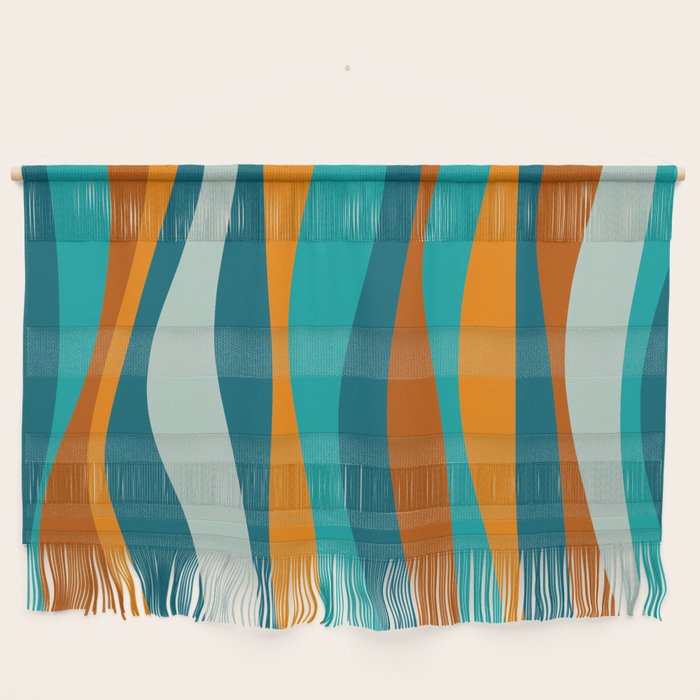Liquid Stripes in Rust Orange Aqua Turquoise Teal  Wall Hanging Gallery Image 1