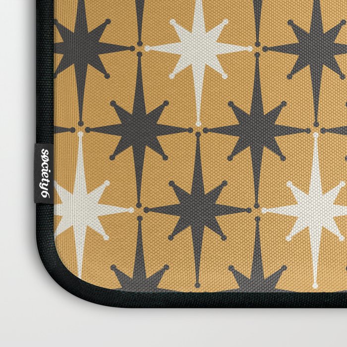Midcentury Modern Atomic Starburst Pattern Muted Mustard Gold, Charcoal Gray, and Cream Laptop Sleeve Gallery Image 3