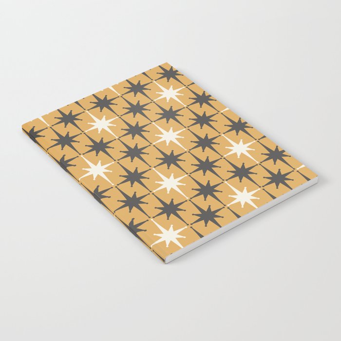 Midcentury Modern Atomic Starburst Pattern Muted Mustard Gold, Charcoal Gray, and Cream Notebook Gallery Image 2