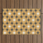Midcentury Modern Atomic Starburst Pattern Muted Mustard Gold, Charcoal Gray, and Cream Outdoor Rug Gallery Image 1