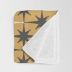 Midcentury Modern Atomic Starburst Pattern Muted Mustard Gold, Charcoal Gray, and Cream Throw Blanket Gallery Image 3