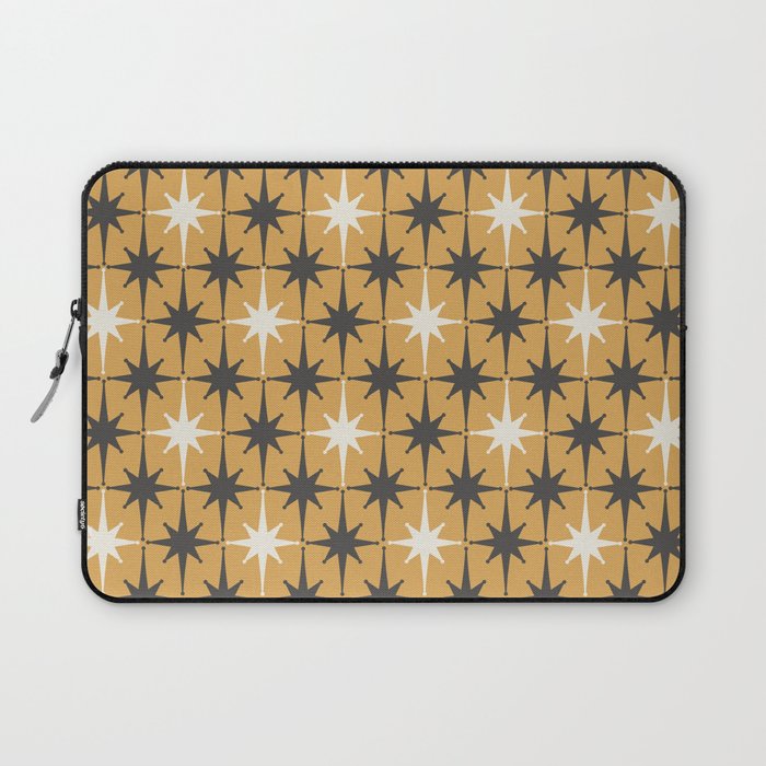 Midcentury Modern Atomic Starburst Pattern Muted Mustard Gold, Charcoal Gray, and Cream Laptop Sleeve Gallery Image 1