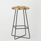 Midcentury Modern Atomic Starburst Pattern Muted Mustard Gold, Charcoal Gray, and Cream Stool Gallery Image 1