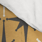 Midcentury Modern Atomic Starburst Pattern Muted Mustard Gold, Charcoal Gray, and Cream Comforter Gallery Image 4