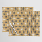 Midcentury Modern Atomic Starburst Pattern Muted Mustard Gold, Charcoal Gray, and Cream Placemat Gallery Image 1