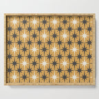 Midcentury Modern Atomic Starburst Pattern Muted Mustard Gold, Charcoal Gray, and Cream Serving Tray Gallery Image 1