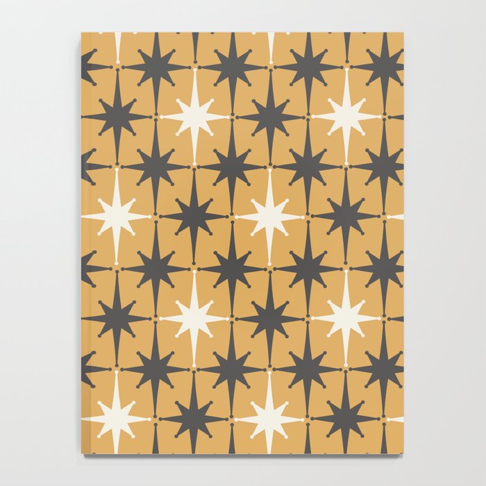 Midcentury Modern Atomic Starburst Pattern Muted Mustard Gold, Charcoal Gray, and Cream Notebook Gallery Image 4