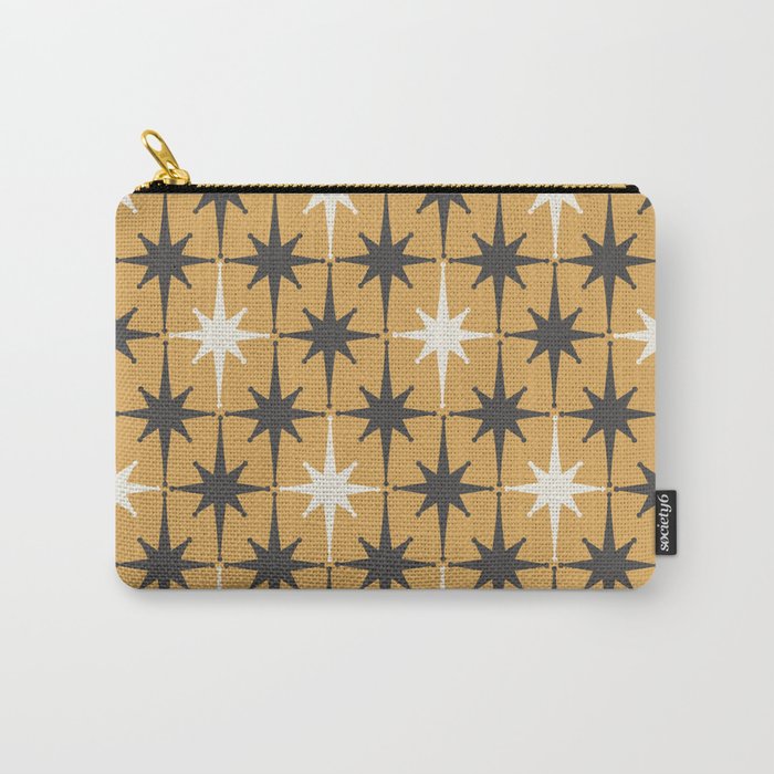 Midcentury Modern Atomic Starburst Pattern Muted Mustard Gold, Charcoal Gray, and Cream Carry All Pouch Gallery Image 1