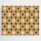 Midcentury Modern Atomic Starburst Pattern Muted Mustard Gold, Charcoal Gray, and Cream Jigsaw Puzzle Gallery Image 1