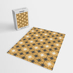 Midcentury Modern Atomic Starburst Pattern Muted Mustard Gold, Charcoal Gray, and Cream Jigsaw Puzzle Gallery Image 2