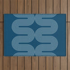 Mid Century Modern Geometric 101 in night Blue (Rainbow Abstract) Outdoor Rug Gallery Image 1
