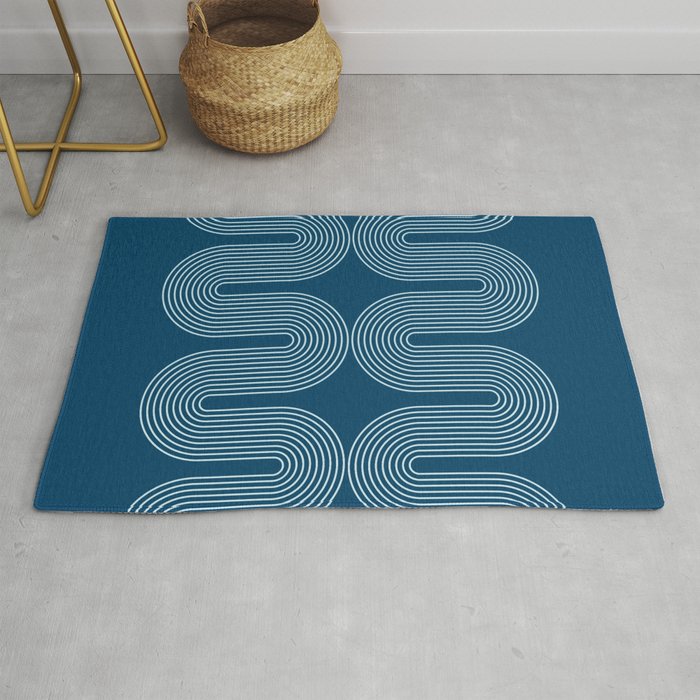 Mid Century Modern Geometric 101 in night Blue (Rainbow Abstract) Rug Gallery Image 1