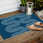 Mid Century Modern Geometric 101 in night Blue (Rainbow Abstract) Outdoor Rug Gallery Image 2