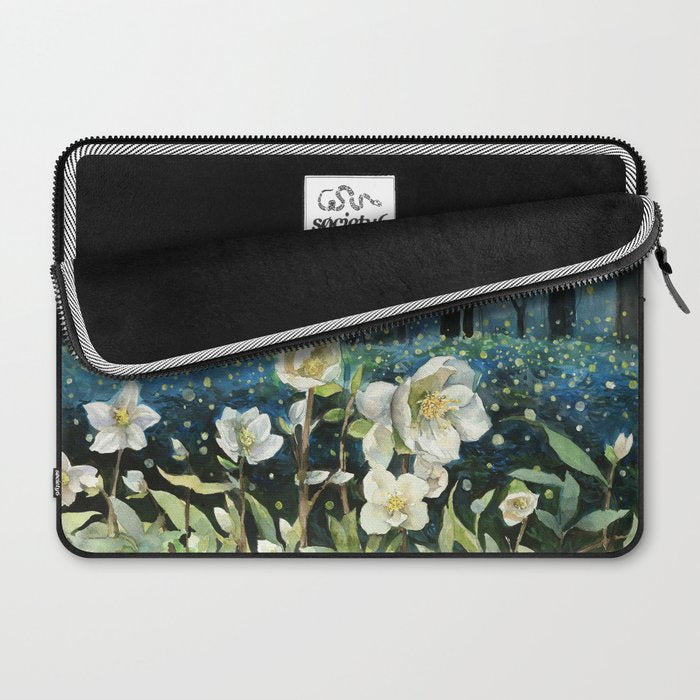 Magical Forest at Night, Fireflies and Helleborus Laptop Sleeve Gallery Image 2