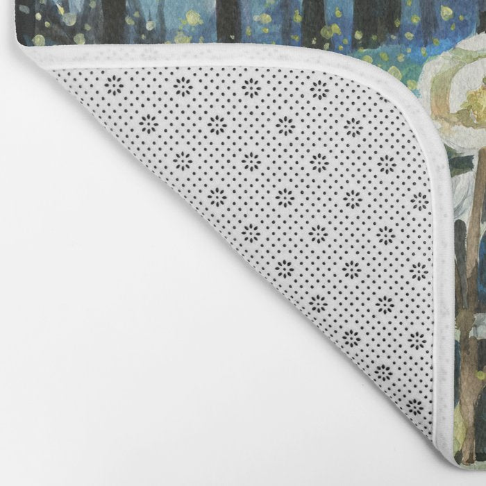 Magical Forest at Night, Fireflies and Helleborus Bath Mat Gallery Image 2