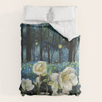 Magical Forest at Night, Fireflies and Helleborus Comforter Gallery Image 6