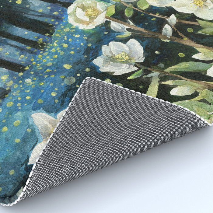 Magical Forest at Night, Fireflies and Helleborus Rug Gallery Image 4