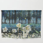 Magical Forest at Night, Fireflies and Helleborus Wall Hanging Gallery Image 1