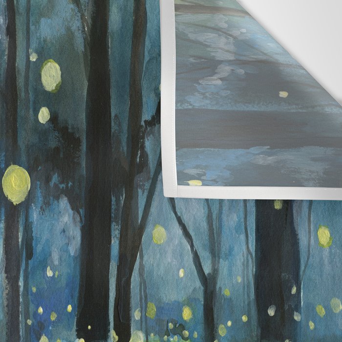 Magical Forest at Night, Fireflies and Helleborus Wall Tapestry Gallery Image 3