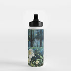 Magical Forest at Night, Fireflies and Helleborus Water Bottle Gallery Image 2