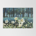 Magical Forest at Night, Fireflies and Helleborus Rug Gallery Image 2