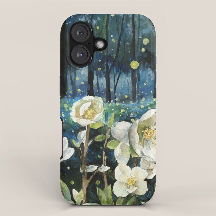 Magical Forest at Night, Fireflies and Helleborus iPhone Case Gallery Image 1