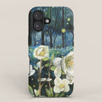 Magical Forest at Night, Fireflies and Helleborus iPhone Case Gallery Image 1